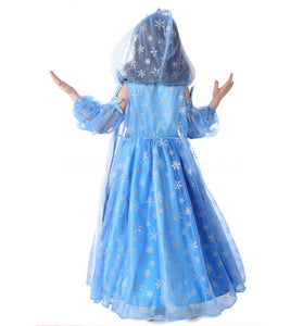 Girls Snow Queen Princess Party Dress Long With Hooded Cloak-Kid Costume-Animee Cosplay