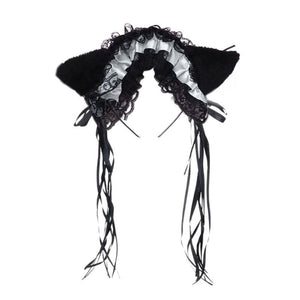 Ruffles Lace Headband Plush Cat Ears Ribbon Bell-Headwear-Animee Cosplay