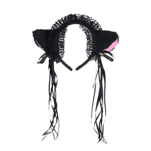 Ruffles Lace Headband Plush Cat Ears Ribbon Bell-Headwear-Animee Cosplay