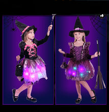 Load image into Gallery viewer, Halloween Girl Witch Costume With LED Glow Light, Hat &amp; Wand (For Kid)-Kid Costume-Animee Cosplay