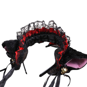 Ruffles Lace Headband Plush Cat Ears Ribbon Bell-Headwear-Animee Cosplay