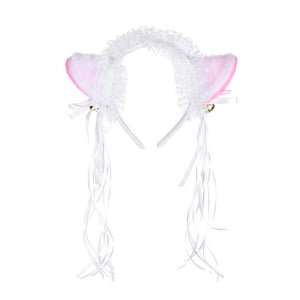 Ruffles Lace Headband Plush Cat Ears Ribbon Bell-Headwear-Animee Cosplay