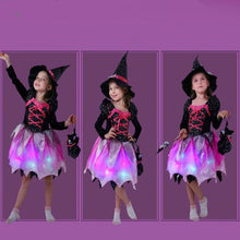 Load image into Gallery viewer, Halloween Girl Witch Costume With LED Glow Light, Hat &amp; Wand (For Kid)-Kid Costume-Animee Cosplay