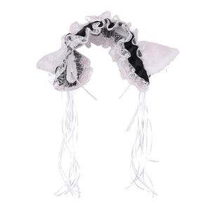 Ruffles Lace Headband Plush Cat Ears Ribbon Bell-Headwear-Animee Cosplay