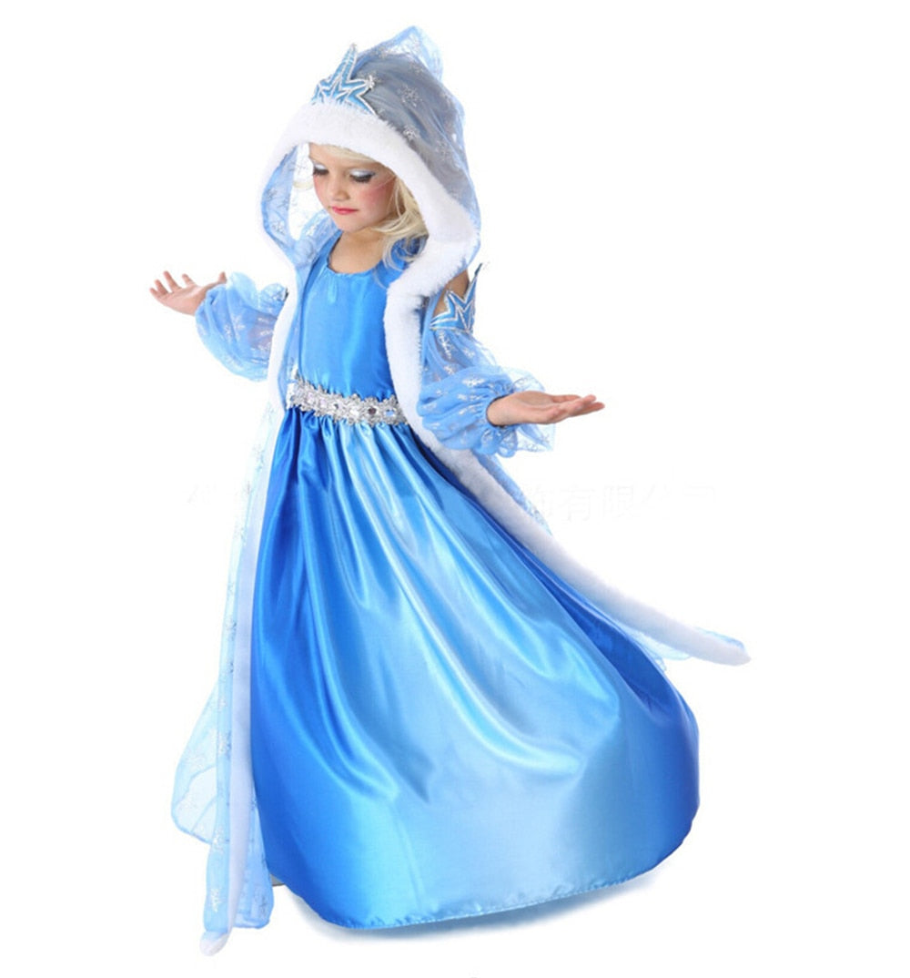 Girls Snow Queen Princess Party Dress Long With Hooded Cloak  Animee  Cosplay