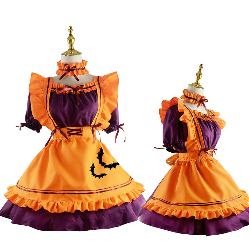 Halloween Bat Orange Lolita Maid Dress-Lolita Dress-Animee Cosplay