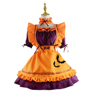 Halloween Bat Orange Lolita Maid Dress-Lolita Dress-Animee Cosplay