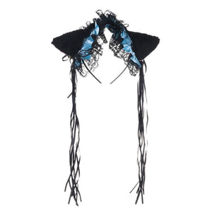 Ruffles Lace Headband Plush Cat Ears Ribbon Bell-Headwear-Animee Cosplay