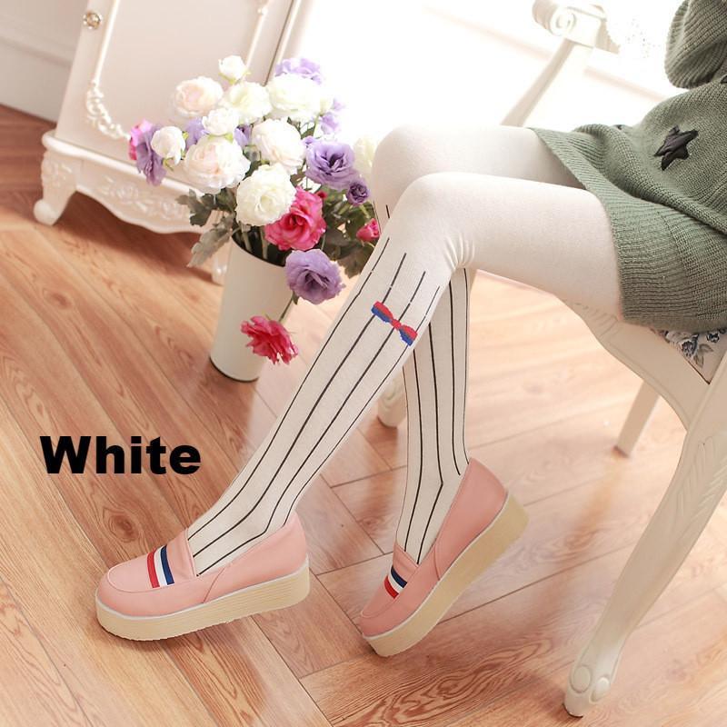 Classic Vertical Striped Stockings With A Bow-Socks-Animee Cosplay